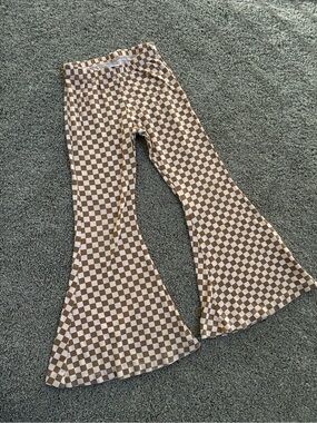 LITTLE AND LIVELY - checkerboard Flare Pants - Brown & White